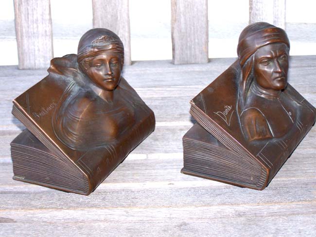 A Nice pair of Antique Bronzed Bookends depicting 'Dante' and 'Beatrice' circa 1920